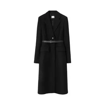 Шерстяное пальто Burberry с поясом, цвет Черный