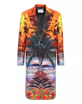 Шерстяное пальто длинное Гавайи Philipp Plein, мультиколор