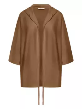 Шерстяное пальто-кардиган с капюшоном MAX MARA, коричневый