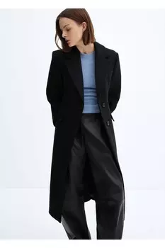 Шерстяное пальто на заказ Mango, черный