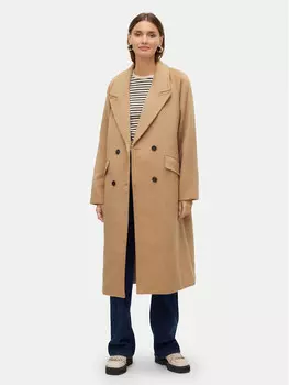 Шерстяное пальто обычного кроя Vero Moda, бежевый