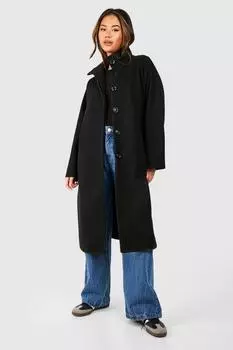 Шерстяное пальто оверсайз с поясом boohoo, черный
