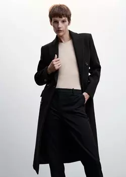 Шерстяное пальто приталенного кроя MANGO, черный