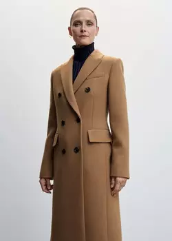 Шерстяное пальто приталенного кроя MANGO, коричневый