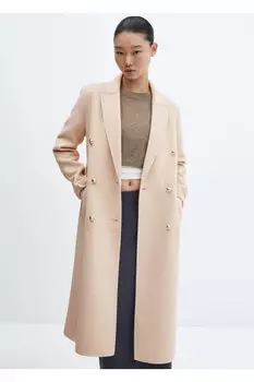 Шерстяное пальто ручной работы на пуговицах Mango, бежевый
