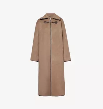 Шерстяное пальто с кожаной отделкой Double-Clasp Toteme, цвет oak melange