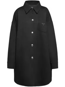 Шерстяное пальто с логотипом Prada, черный