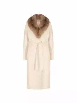 Шерстяное пальто с мехом Yves Salomon, бежевый