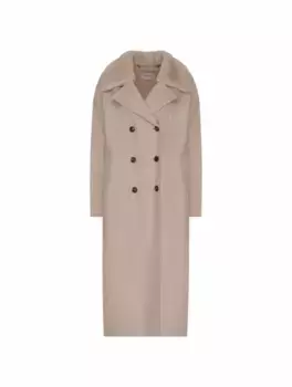 Шерстяное пальто с мехом Yves Salomon, бежевый