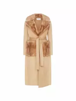 Шерстяное пальто с мехом Yves Salomon, коричневый