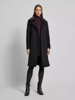 Шерстяное пальто с отделкой из искусственного меха comma, черный