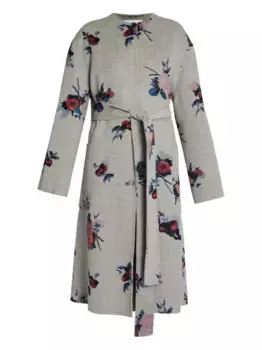 Шерстяное пальто с поясом ERDEM, серый