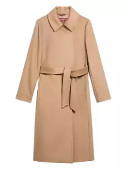 Шерстяное пальто с поясом MAX MARA, коричневый