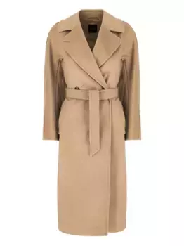 Шерстяное пальто с поясом Weekend Max Mara, нейтральный