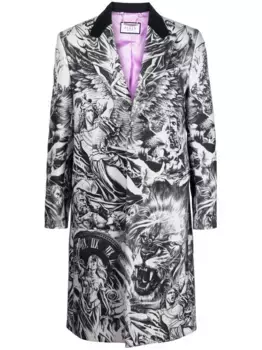 Шерстяное пальто с принтом Philipp Plein, серый