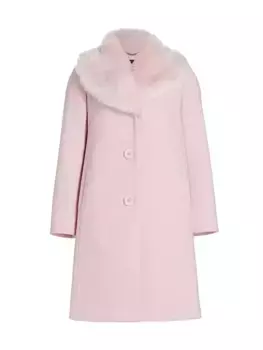 Шерстяное пальто с воротником из искусственного меха Mainline Kate Spade New York, цвет impatiens pink