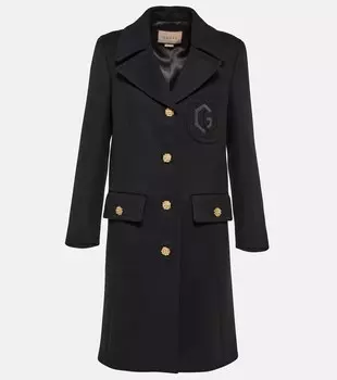 Шерстяное пальто с вышивкой Double G GUCCI, черный