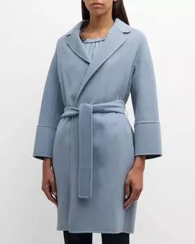Шерстяное пальто с запахом и поясом Arona Max Mara, цвет Sky Blue