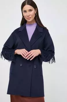 Шерстяное пальто Twinset, темно-синий