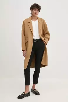 Шерстяное пальто United Colors of Benetton, бежевый