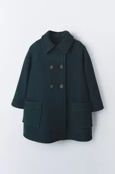 Шерстяное пальто ZARA, цвет duck blue