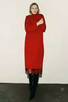 Шерстяное пальто ZARA, красный