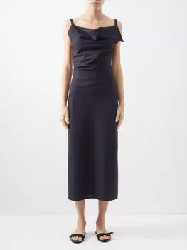 Шерстяное платье миди berna с открытой спиной super 120s The Row, черный