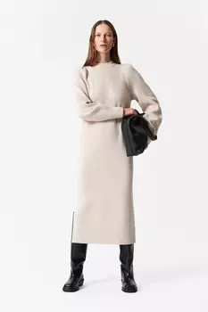 Шерстяное платье миди с пышными рукавами & Other Stories, бежевый