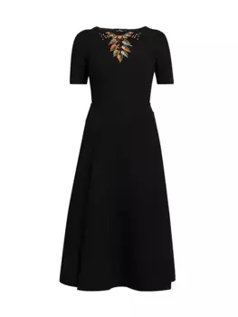 Шерстяное платье-миди с вышивкой Etro, черный
