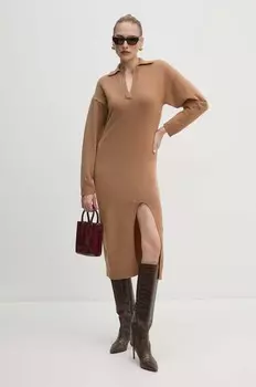 Шерстяное платье Pinko, бежевый