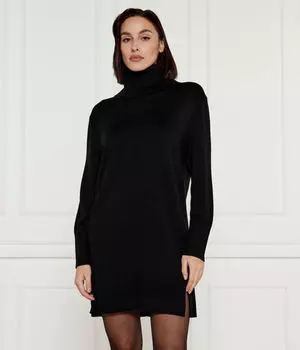 Шерстяное платье с феррингатой Boss Orange, черный