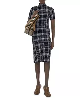 Шерстяное платье-водолазка в клетку Burberry, синий