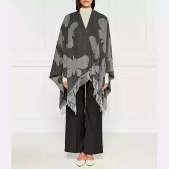 Шерстяное пончо свободного кроя Max Mara, серый