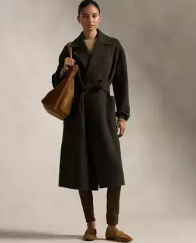 Шерстяное женское тканевое пальто с поясом Polo Ralph Lauren, зеленый