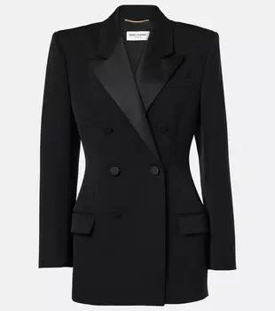 Шерстяной блейзер из пудры Saint Laurent, черный