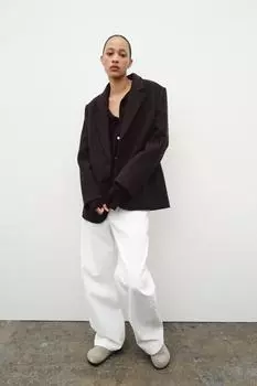 Шерстяной блейзер оверсайз из коллекции zw ZARA, цвет Chocolate