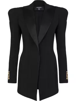 Шерстяной блейзер с объемными плечами Balmain, черный