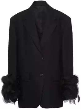 Шерстяной блейзер с перьями Prada, черный