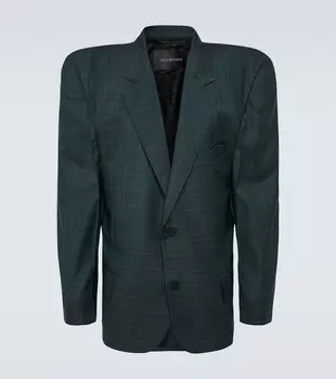 Шерстяной блейзер свободного кроя в клетку Balenciaga, цвет dark green