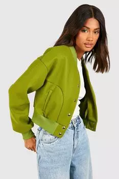Шерстяной бомбер boohoo, зеленый