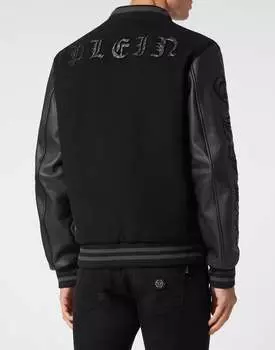 Шерстяной бомбер College с кожаными рукавами Gothic Plein PHILIPP PLEIN, черный