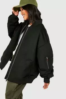 Шерстяной бомбер оверсайз boohoo, черный