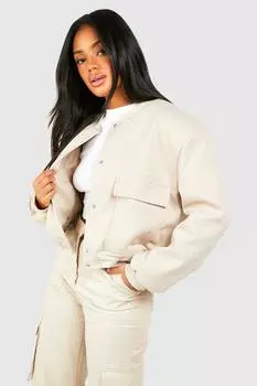Шерстяной бомбер с карманами boohoo, белый