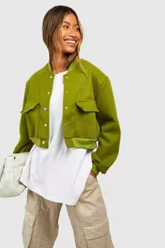 Шерстяной бомбер с карманами boohoo, зеленый