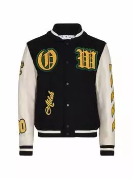 Шерстяной бомбер с нашивками Off-White
