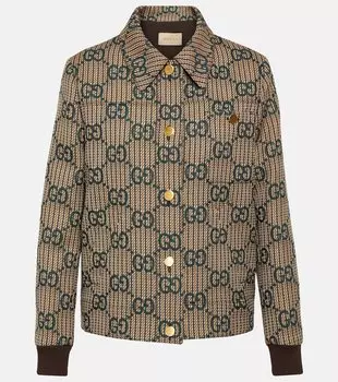 Шерстяной бомбер с узором gg Gucci, зеленый