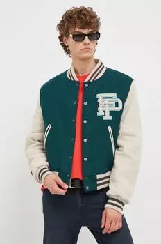 Шерстяной бомбер Varsity Jacket Filling Pieces, зеленый
