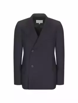 Шерстяной двубортный жакет Maison Margiela, тёмно-синий