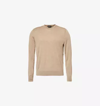 Шерстяной джемпер классического кроя с круглым вырезом Tom Ford, желтый