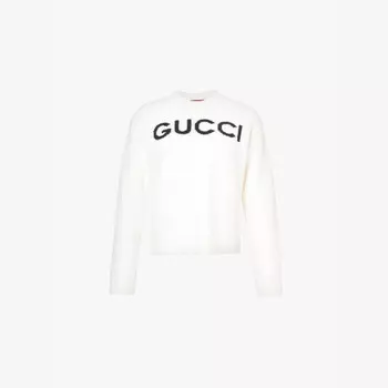 Шерстяной джемпер классического кроя с вышитым логотипом Gucci, черный